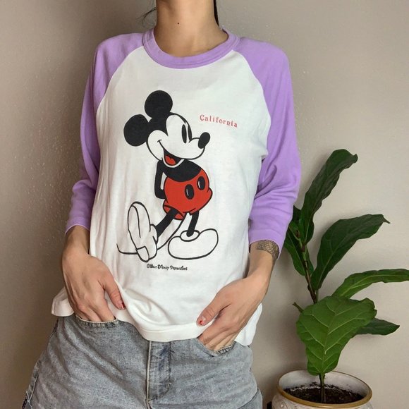 Vintage Disney Mickey Mouse Lavender Baseball Tee - Picture 4 of 6
